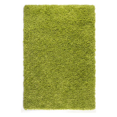 A rectangular lime green shag rug with a thick, high-pile texture, shown flat against a plain white background.