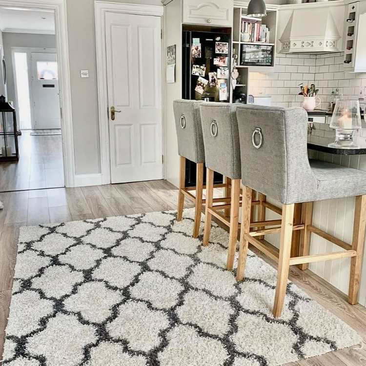 Cream Moroccan Trellis Shaggy Rug