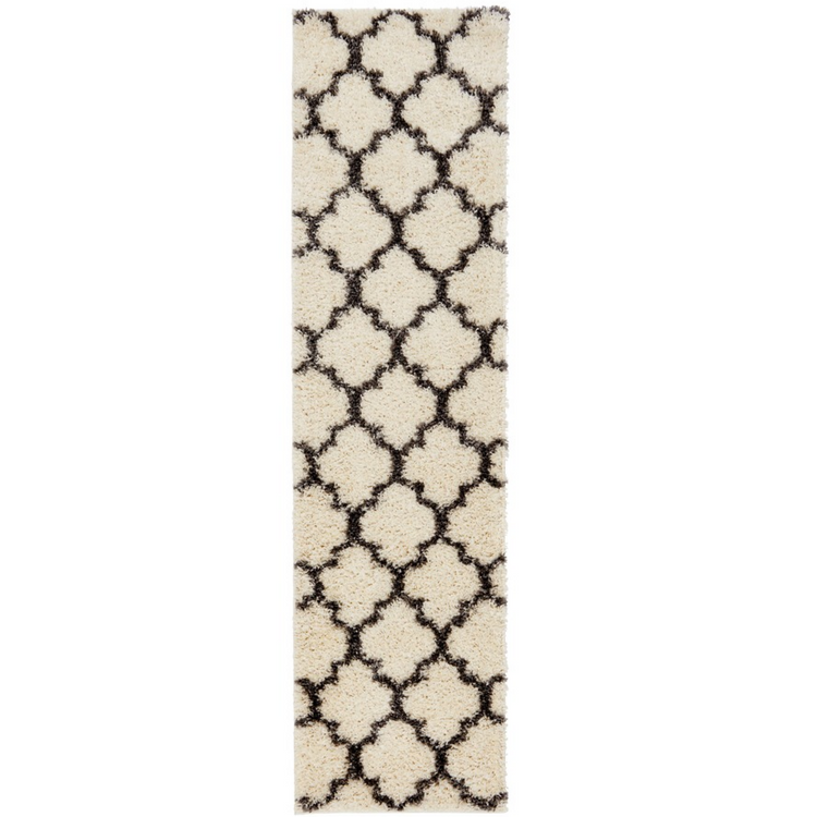 Cream Moroccan Trellis Shaggy Runner Rug