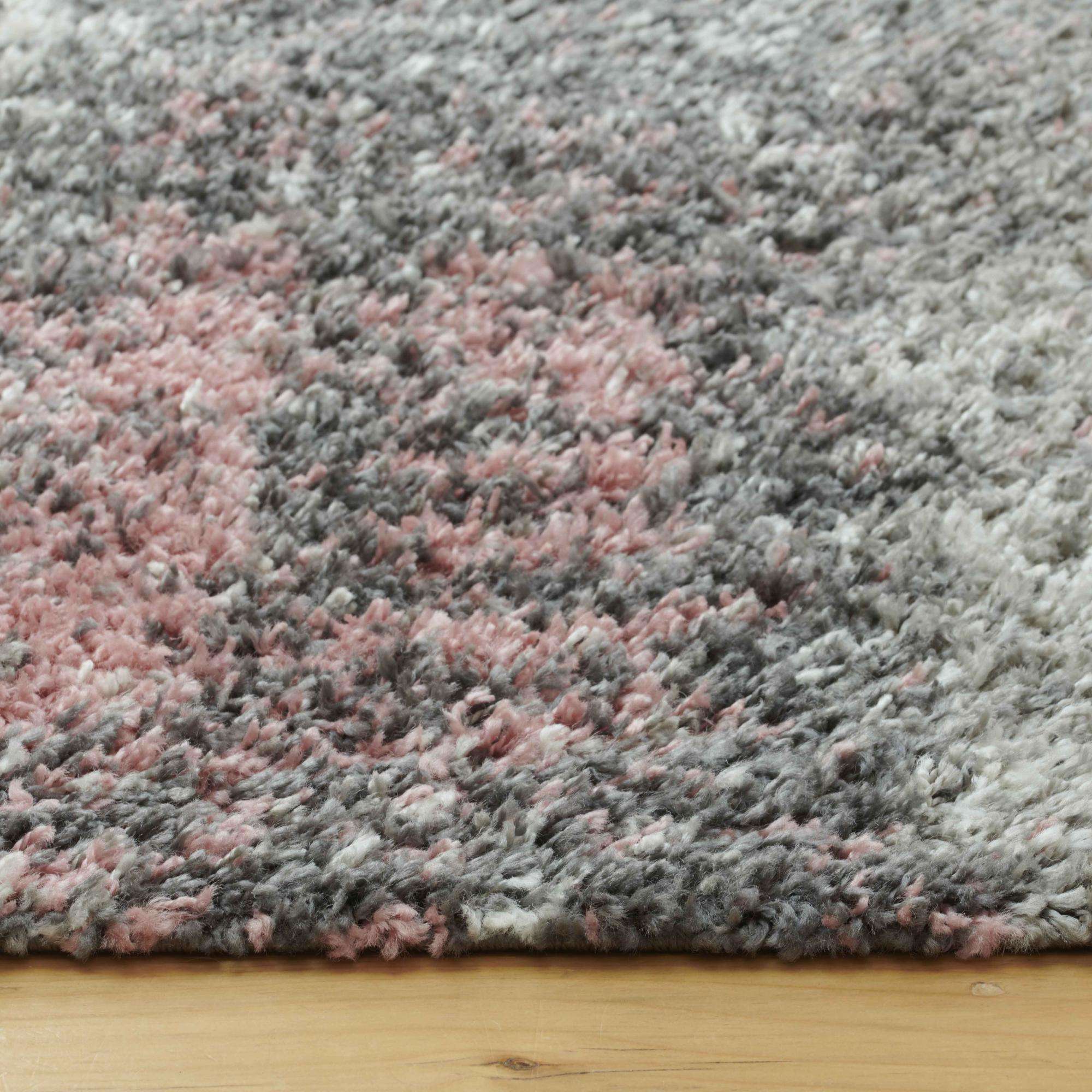 Blush Distressed Textured Shaggy Rug