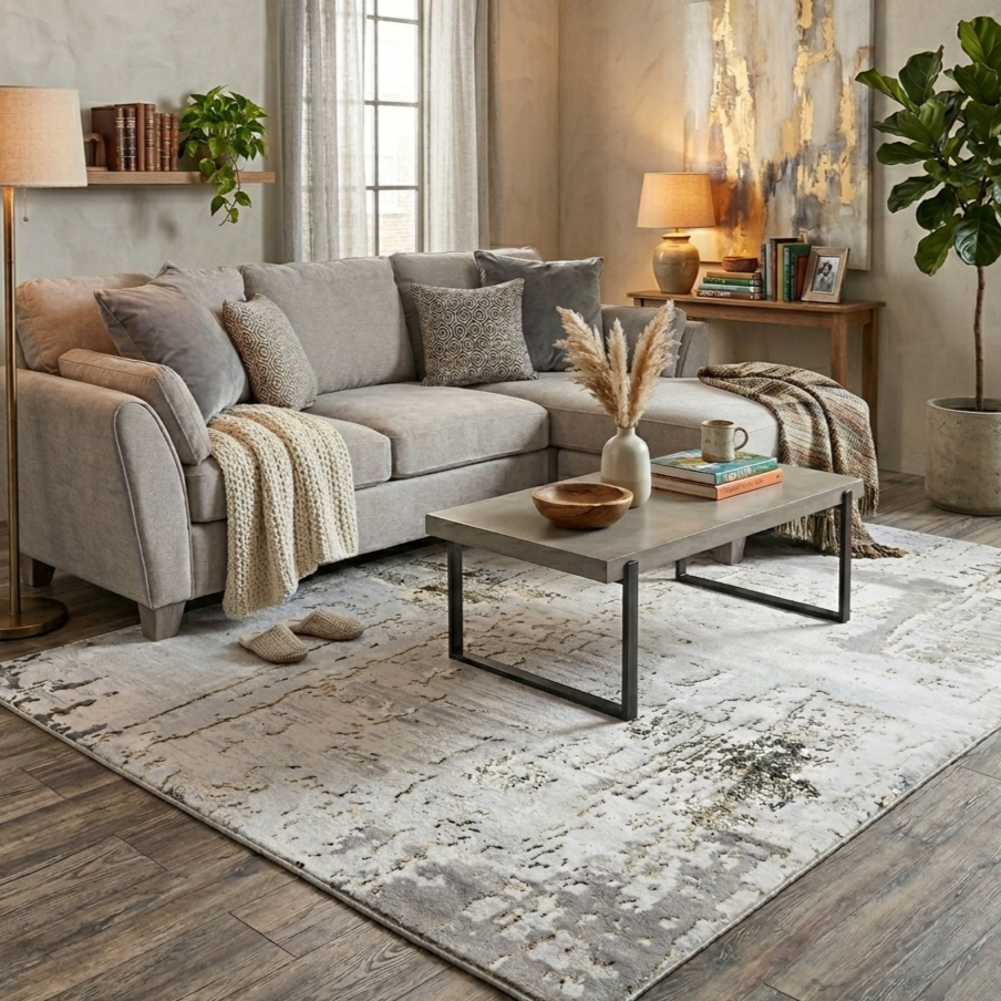 Modern Gold Abstract Distressed Living Room Rugs - Grace