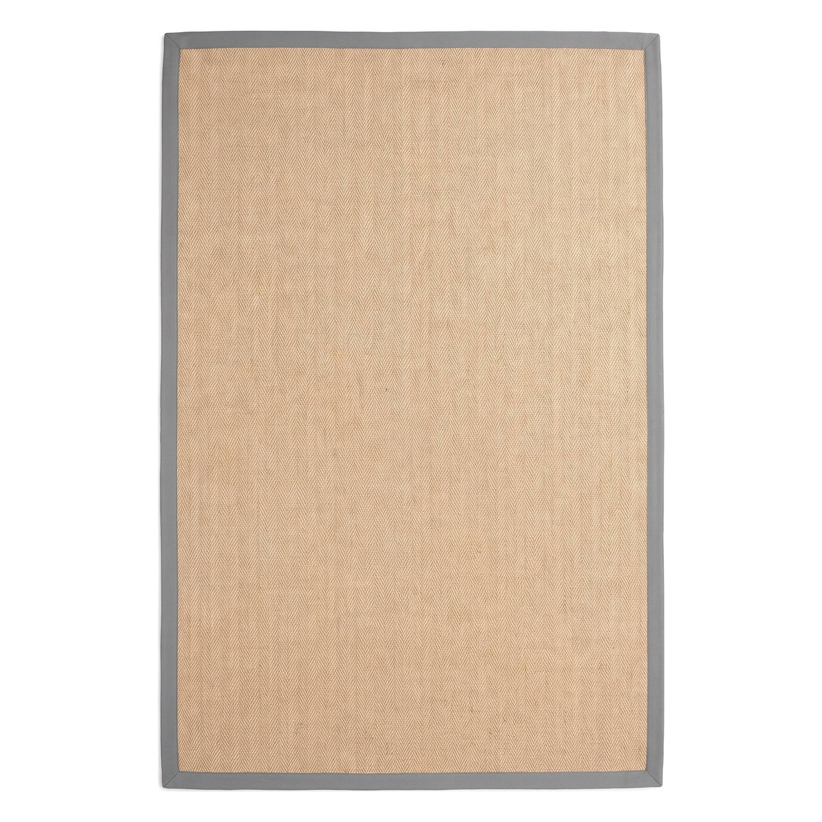 A rectangular natural jute rug with a solid gray border, shown flat against a white background.