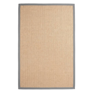 A rectangular natural jute rug with a solid gray border, shown flat against a white background.