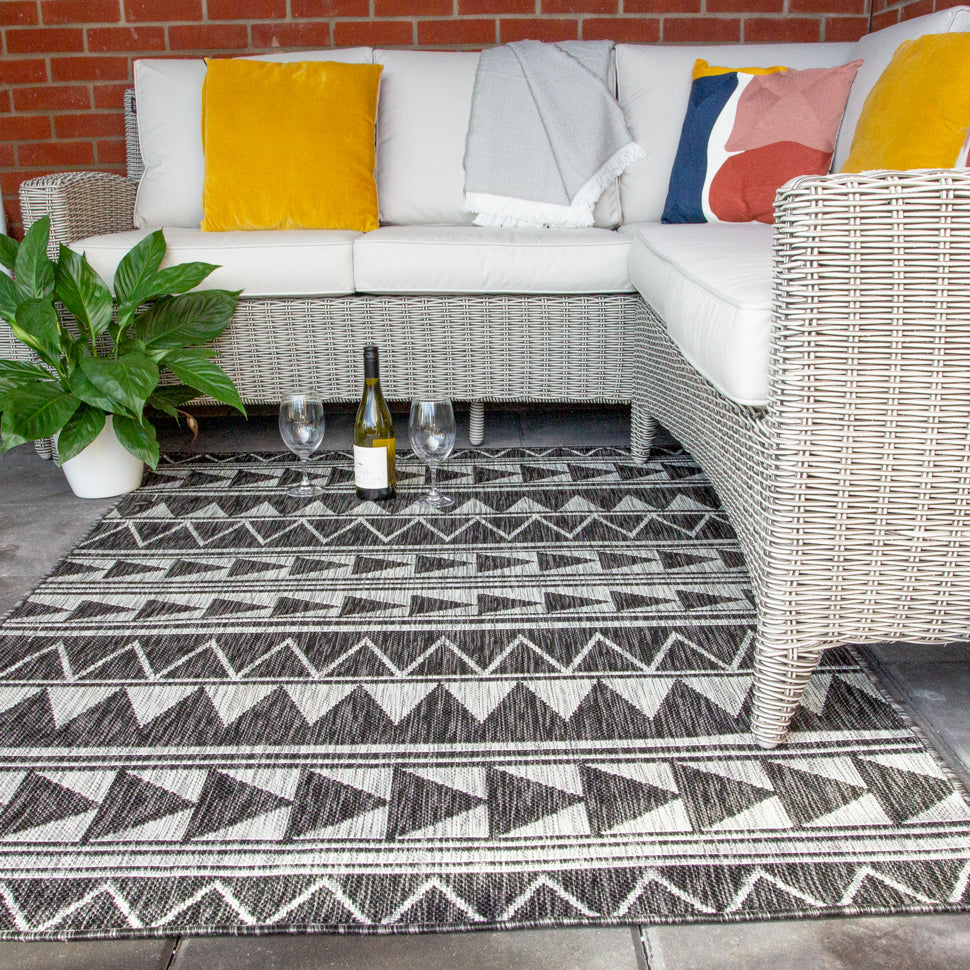 Charcoal Geometric Outdoor Rug | Living Room Rugs | Kukoon Rugs Online