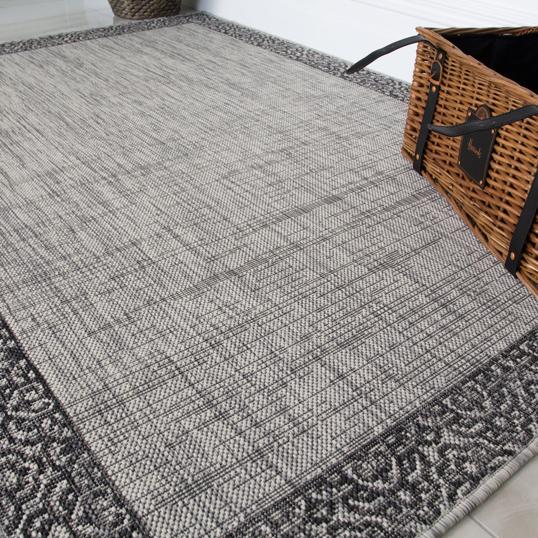 Grey Bordered Indoor Outdoor Rug - Oreste
