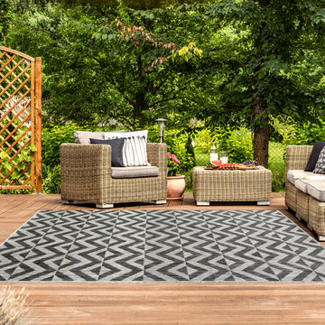 Charcoal Geometric Indoor Outdoor Rug - Rapture