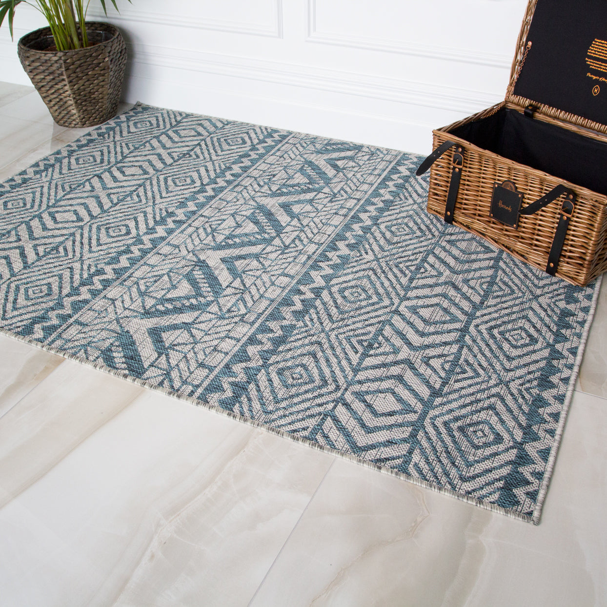 Blue Flatweave Outdoor Rug