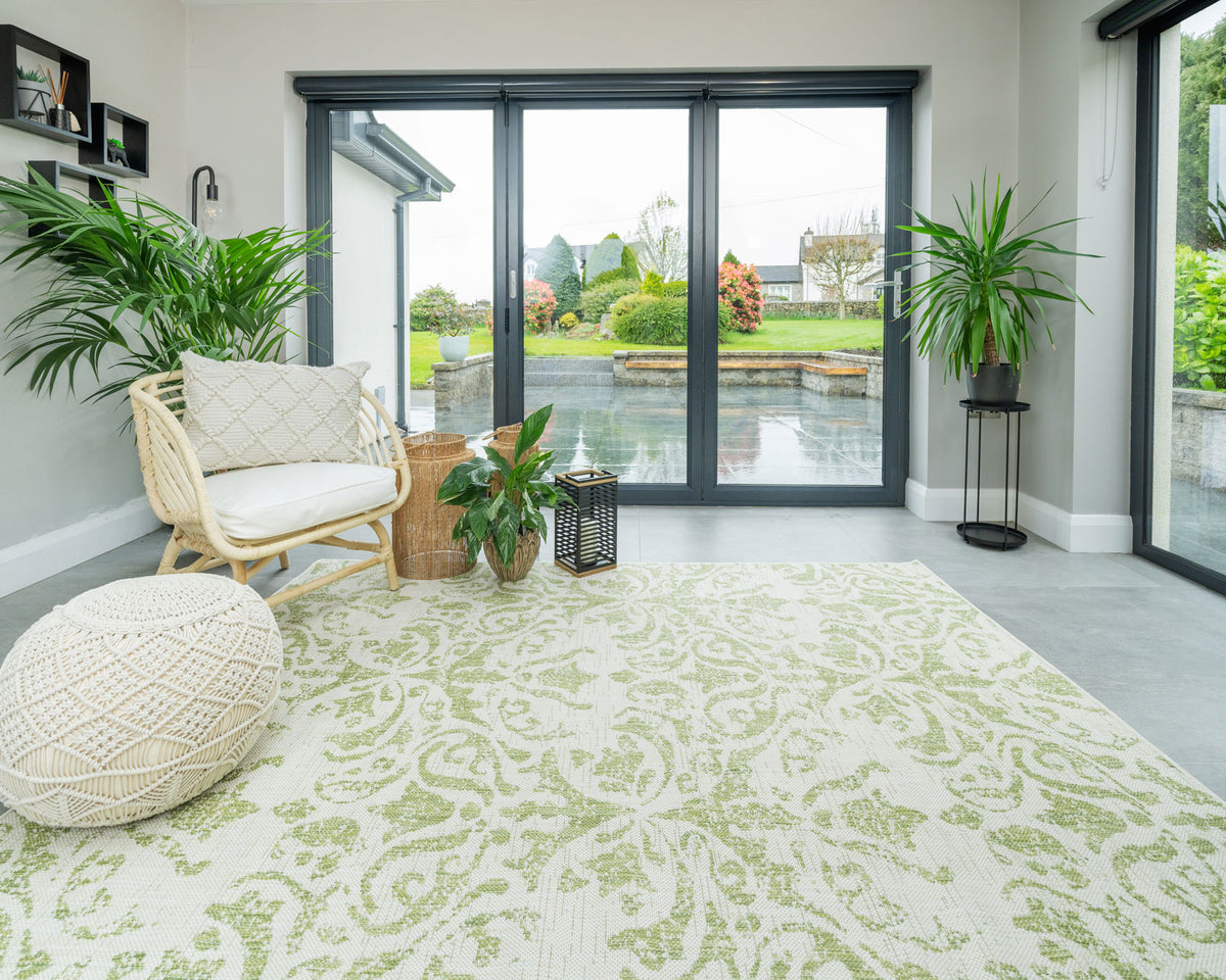 Green Floral Outdoor Rug - Lanark
