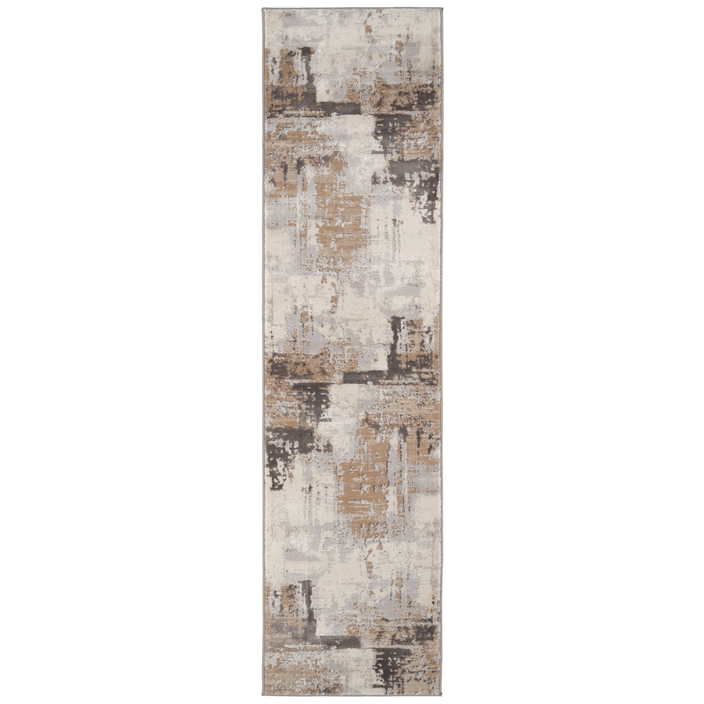 Distressed Abstract Beige Runner Rug