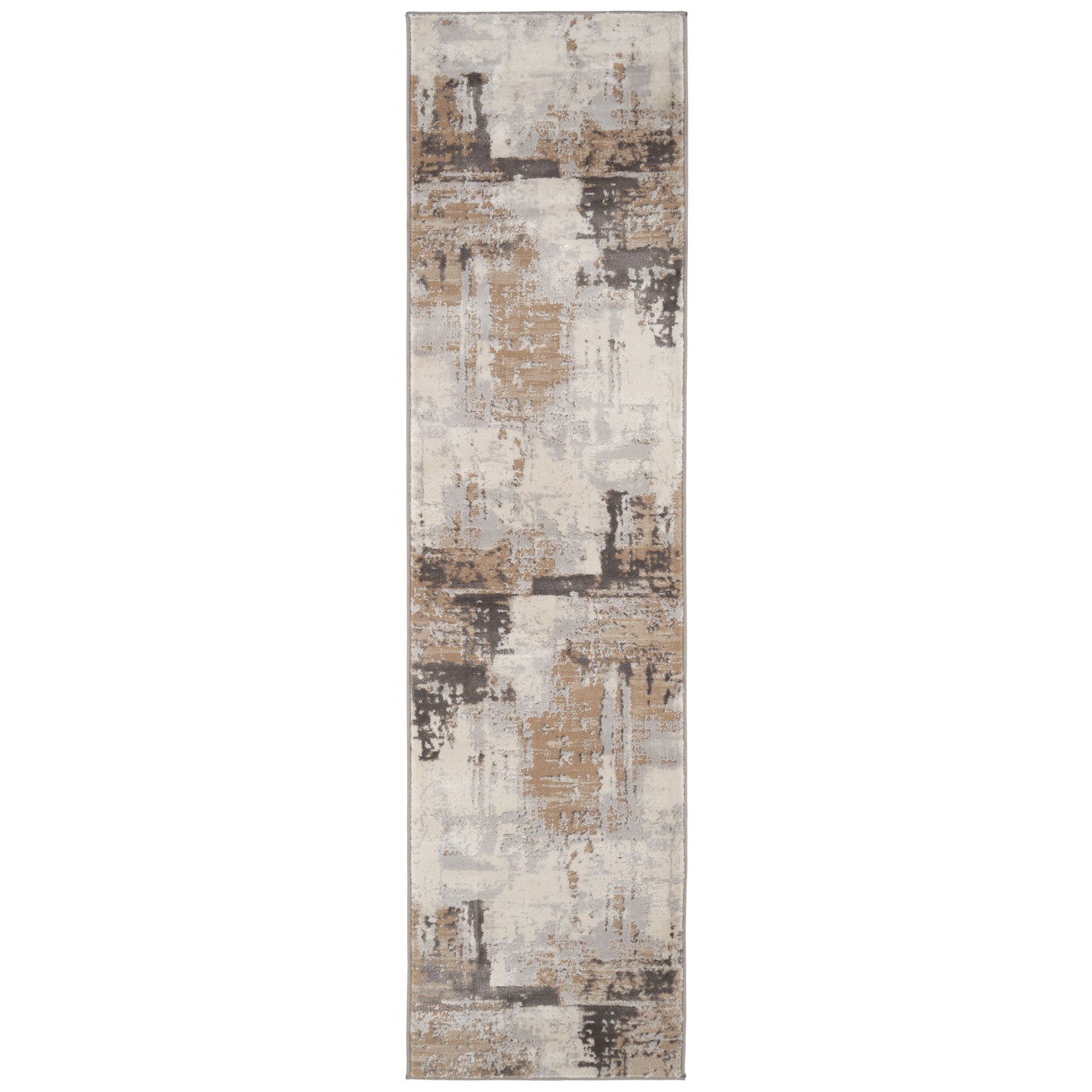 Distressed Abstract Beige Runner Rug | Runner Rugs | Kukoon Rugs Online