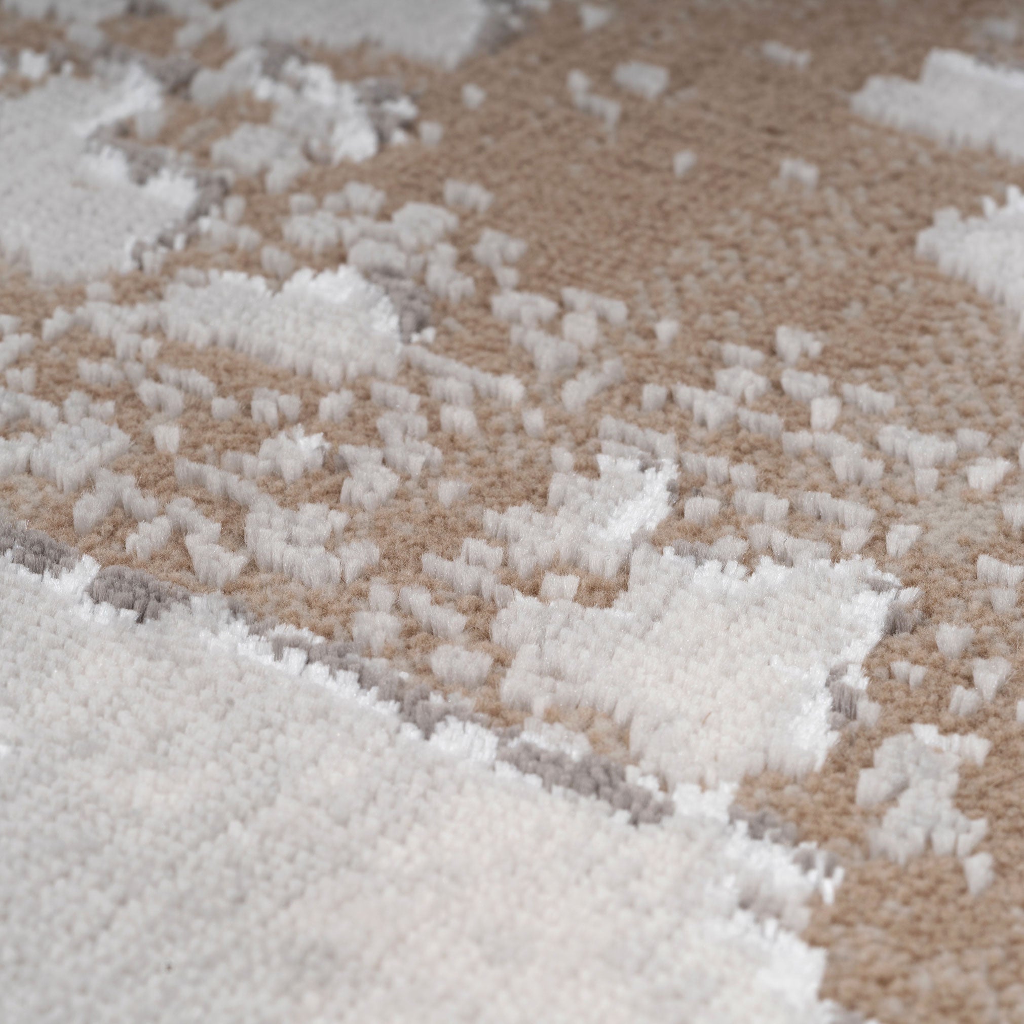 Distressed Abstract Beige Runner Rug