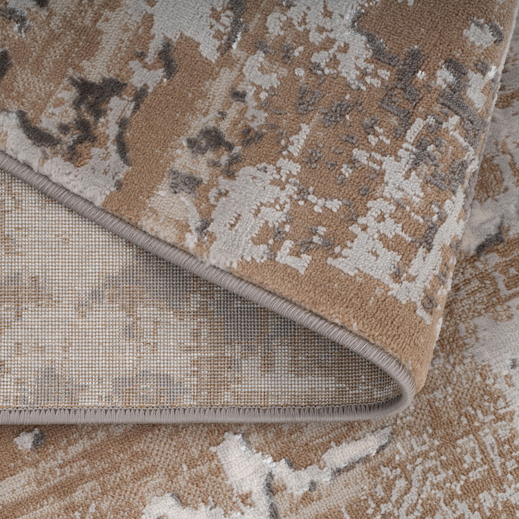 Distressed Abstract Beige Runner Rug