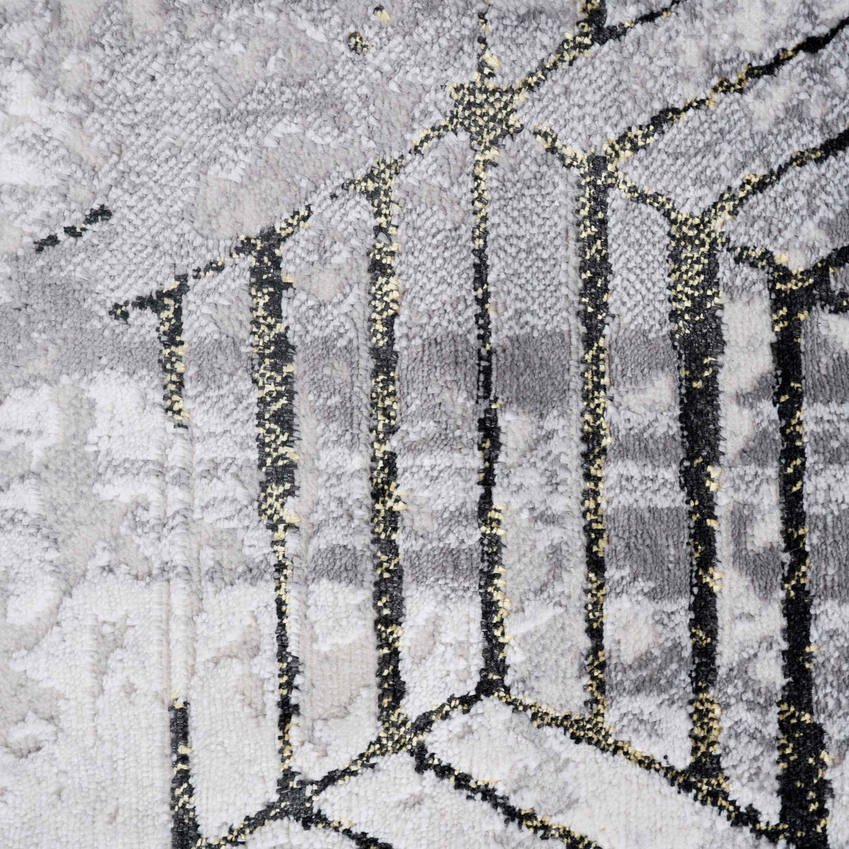 Modern Gold Abstract Geometric Runner Rug