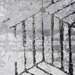 Modern Gold Abstract Geometric Runner Rug