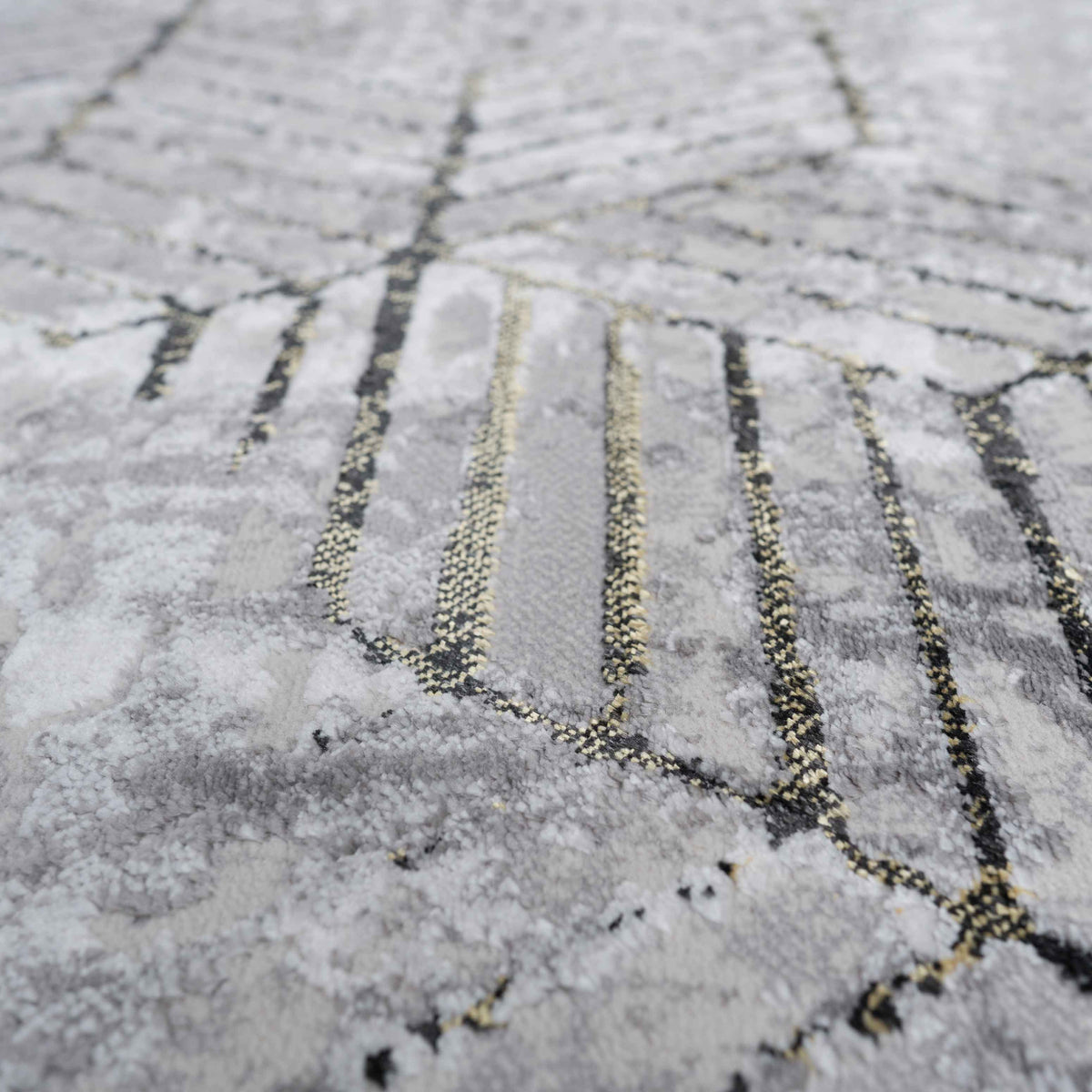 Modern Gold Abstract Geometric Runner Rug