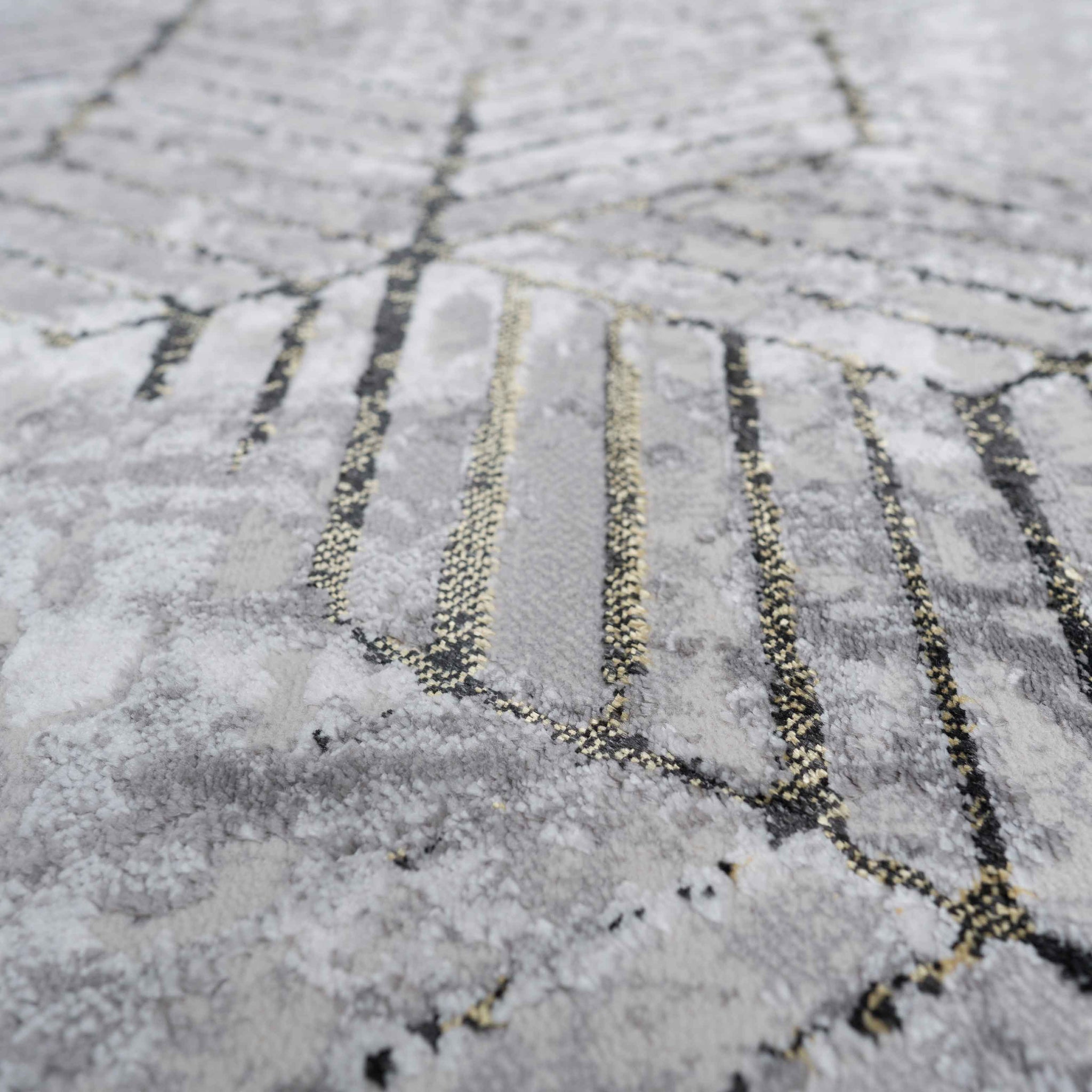 Modern Gold Abstract Geometric Runner Rug