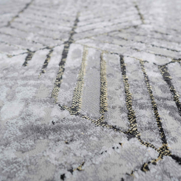 Modern Gold Abstract Geometric Runner Rug