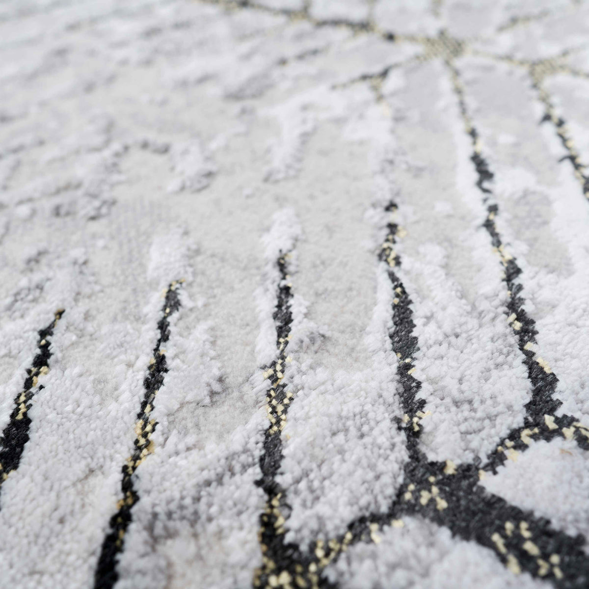 Modern Gold Abstract Geometric Runner Rug