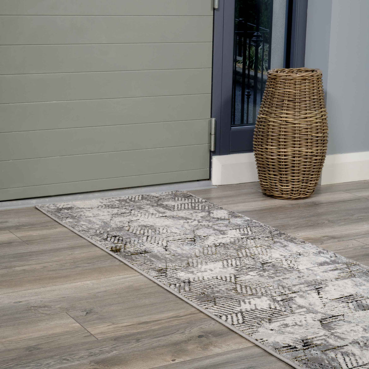 Modern Gold Abstract Geometric Runner Rug