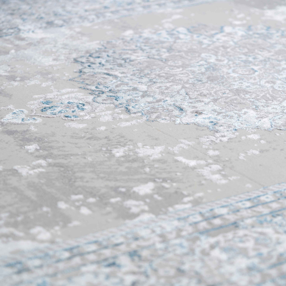 Blue Traditional Distressed Runner Rug