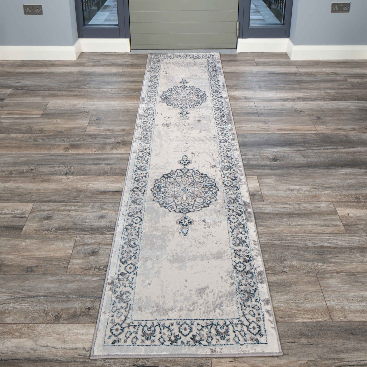 Blue Traditional Distressed Runner Rug