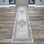 Blue Traditional Distressed Runner Rug