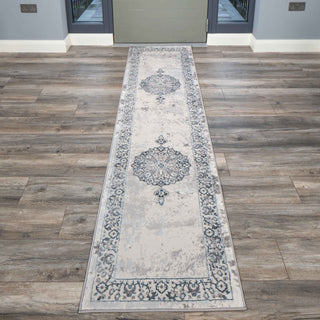Blue Traditional Distressed Runner Rug