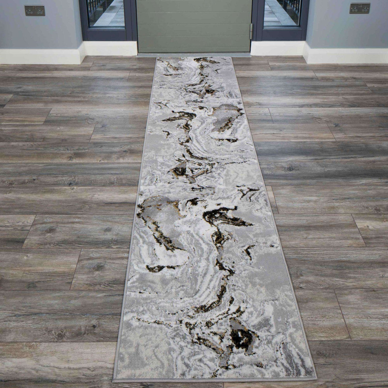 Gold Abstract Marble Pattern Hall Runner Rugs