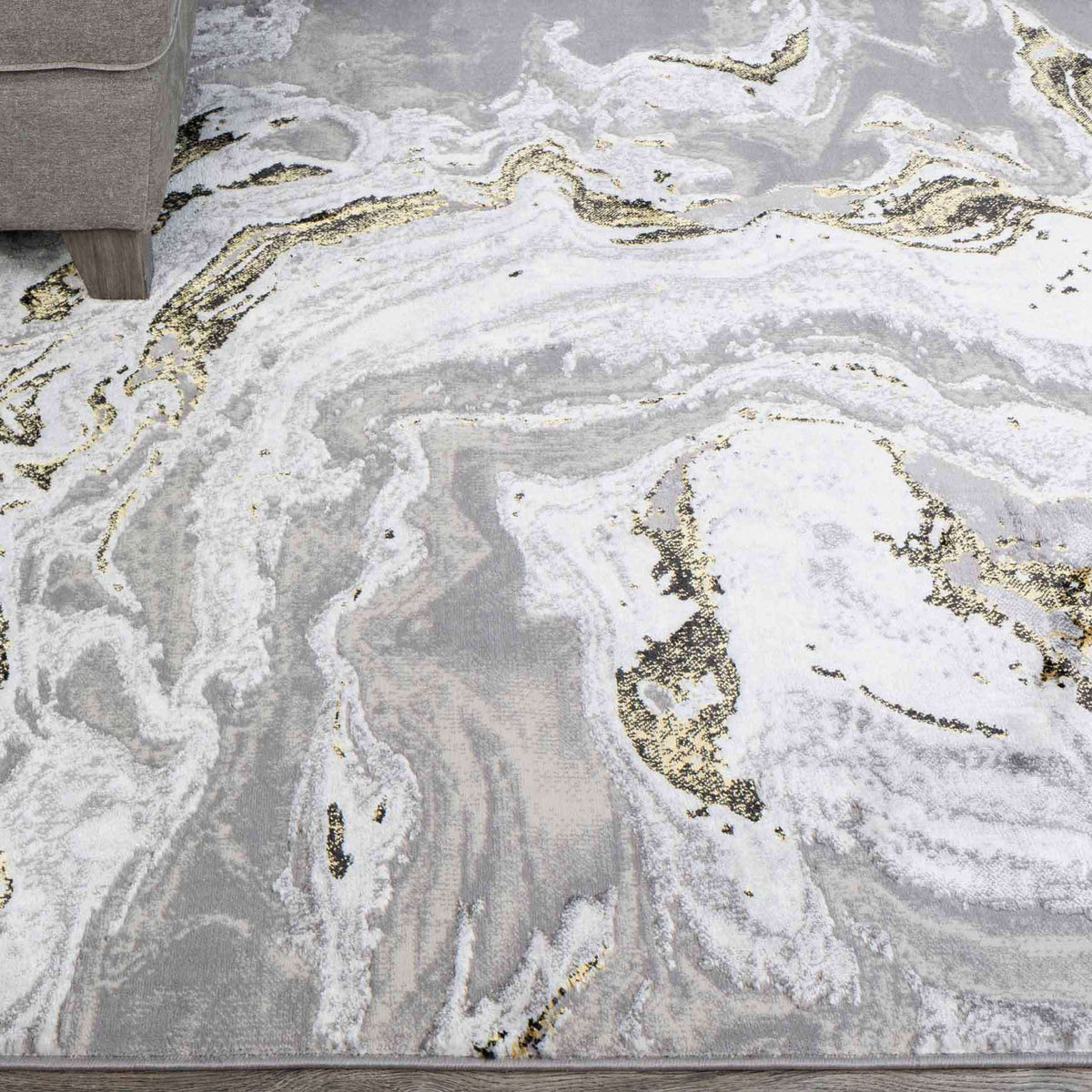 Gold Abstract Marble Pattern Hall Runner Rugs