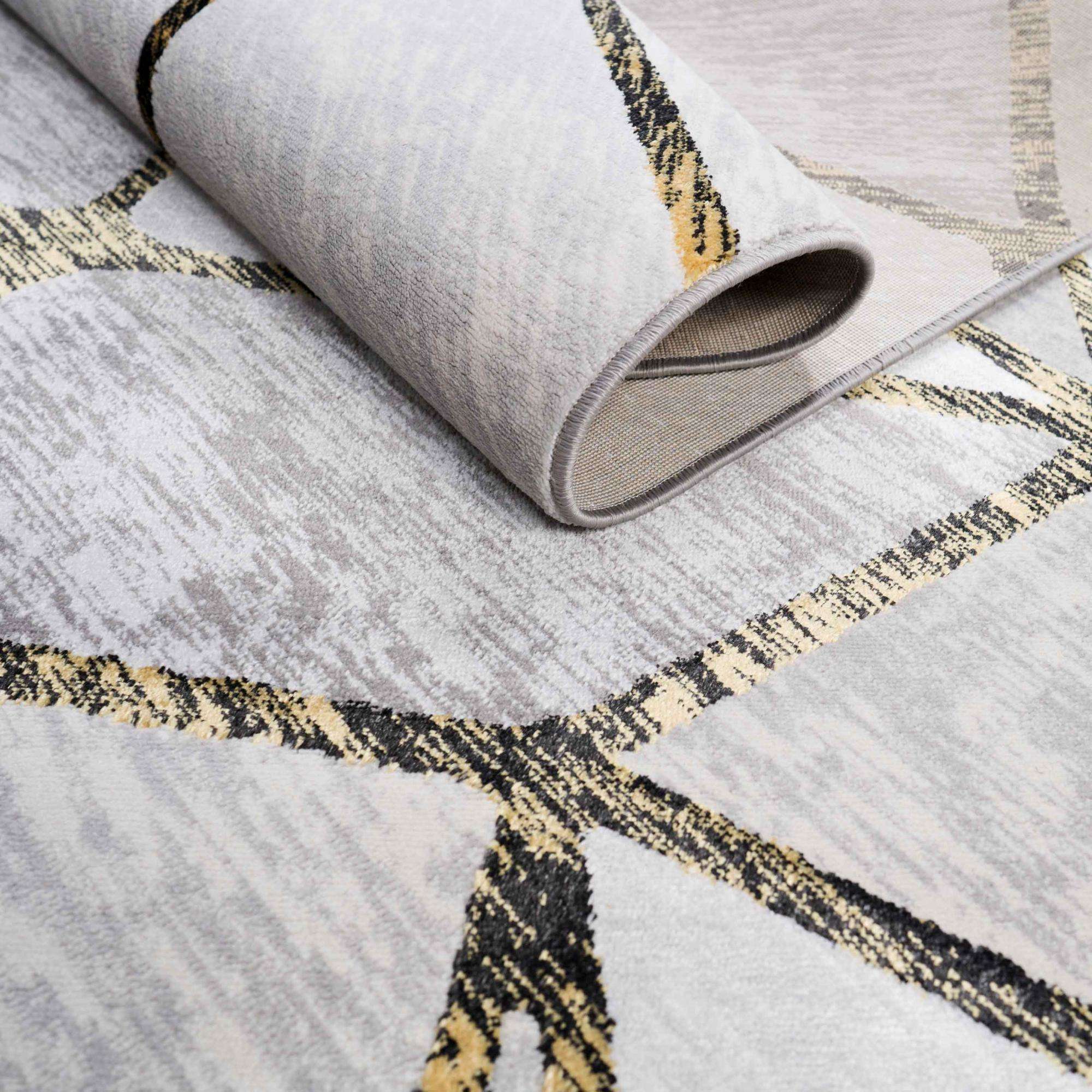 Modern Gold Abstract Mosaic Hall Runner Rugs