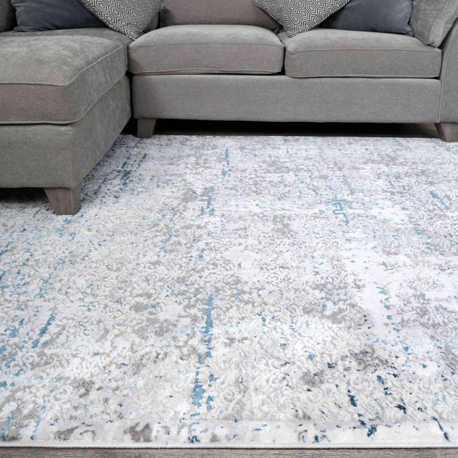Modern Abstract Distressed Hall Runner Rugsin Blue Grey