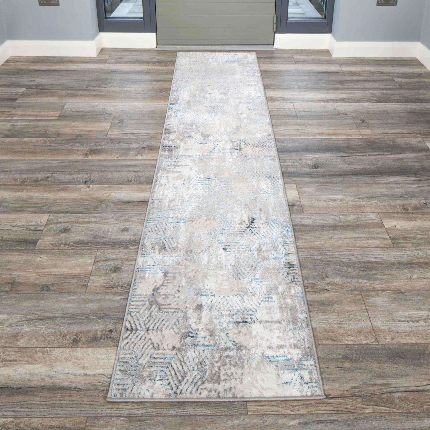 Blue Hall Rug Modern Blue Abstract Geometric Hall Runner Rugs | Runner Rugs | Kukoon ...