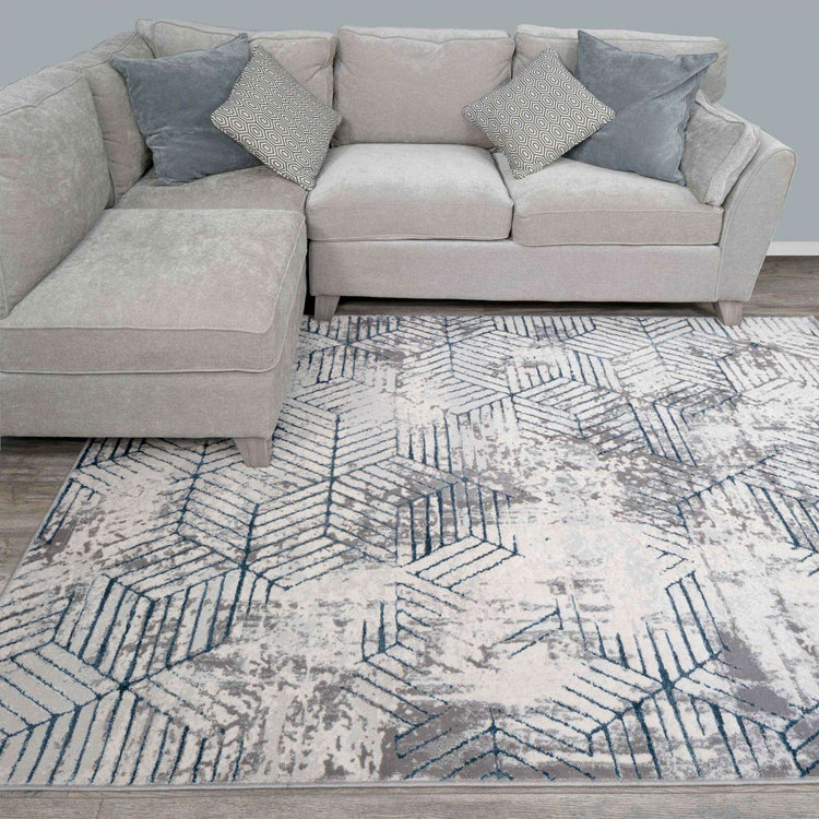 Modern Blue Abstract Geometric Hall Runner Rugs