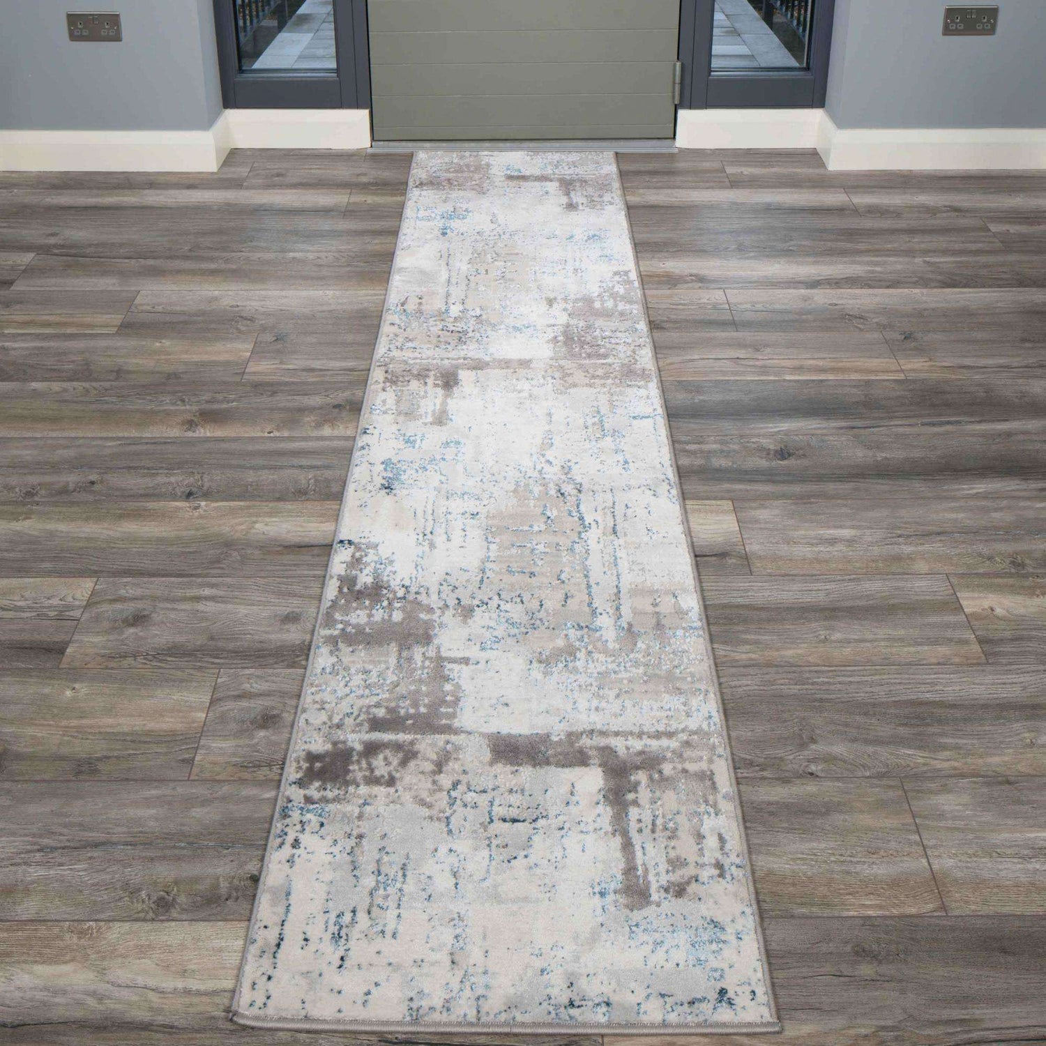 Modern Blue Abstract Distressed Hall Runner Rugs