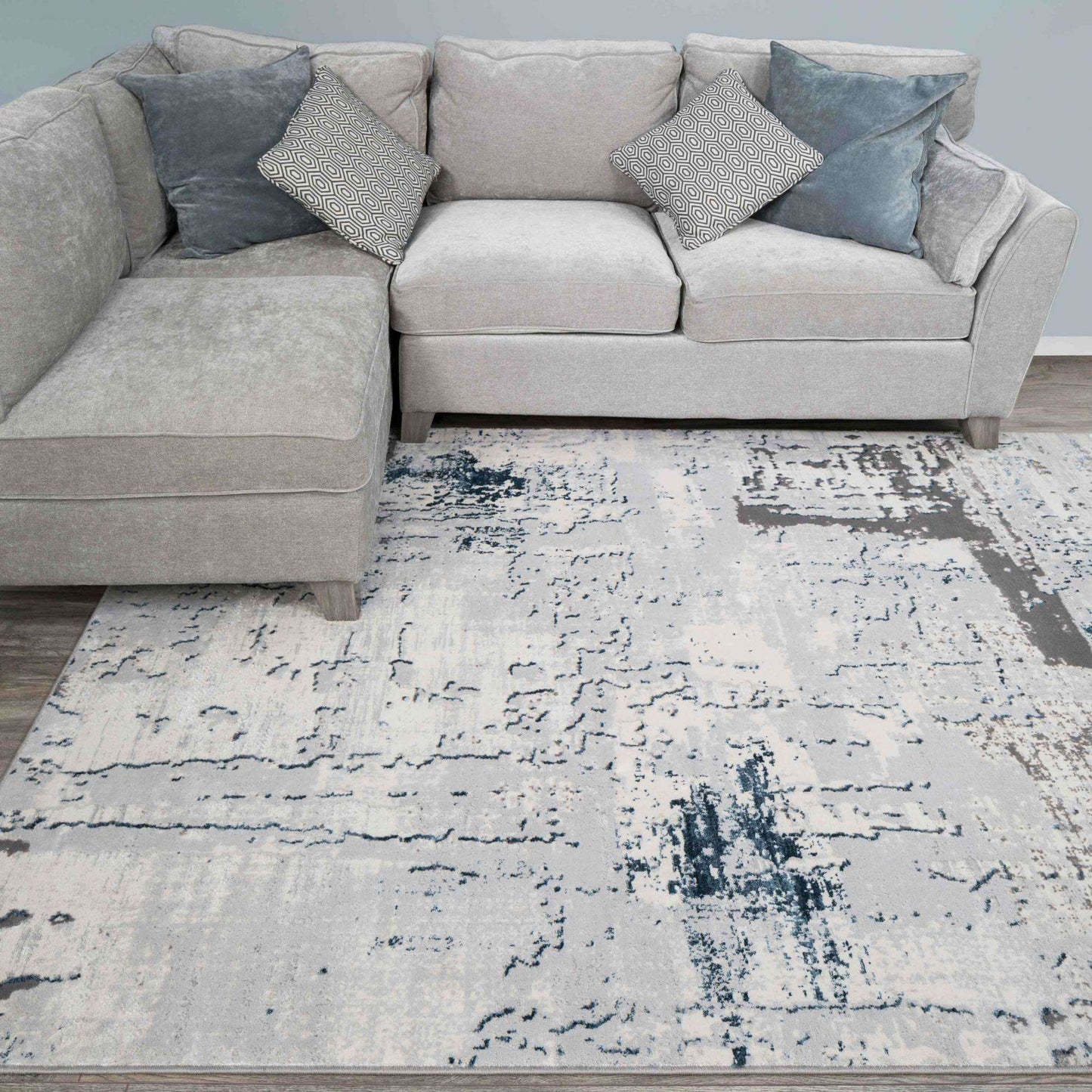 Modern Blue Abstract Distressed Hall Runner Rugs