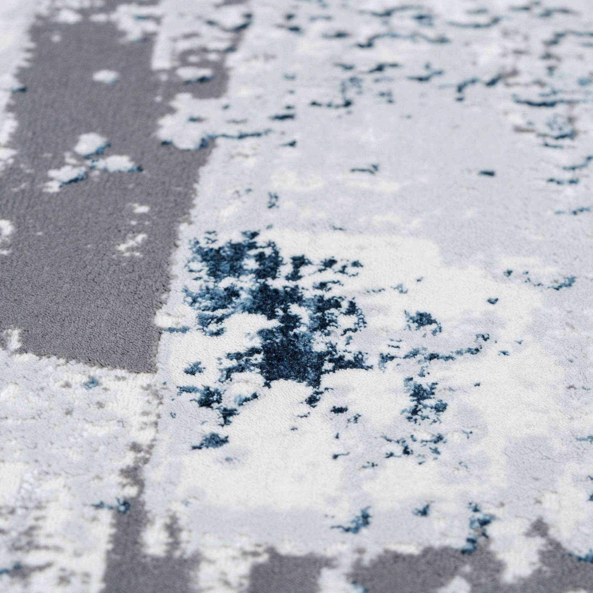 Modern Blue Abstract Distressed Hall Runner Rugs