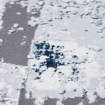 Modern Blue Abstract Distressed Hall Runner Rugs