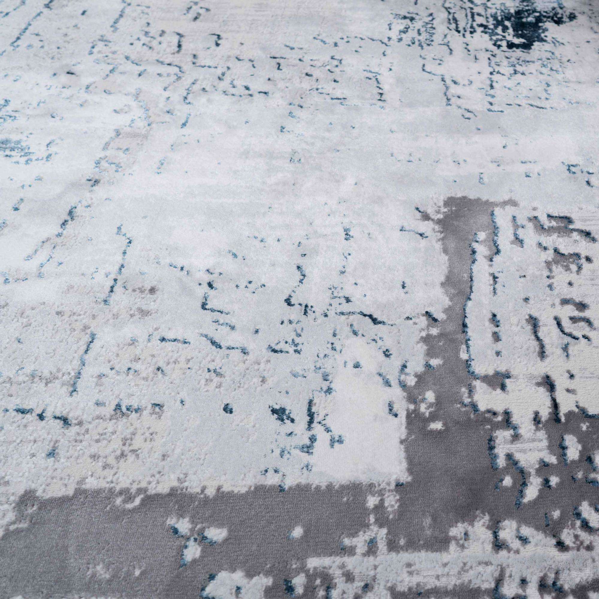 Modern Blue Abstract Distressed Hall Runner Rugs