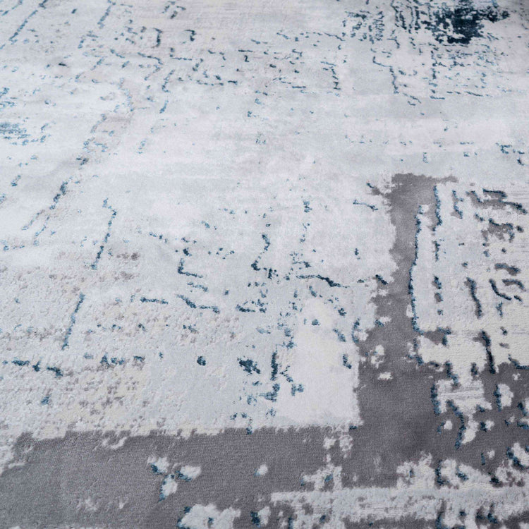 Modern Blue Abstract Distressed Hall Runner Rugs