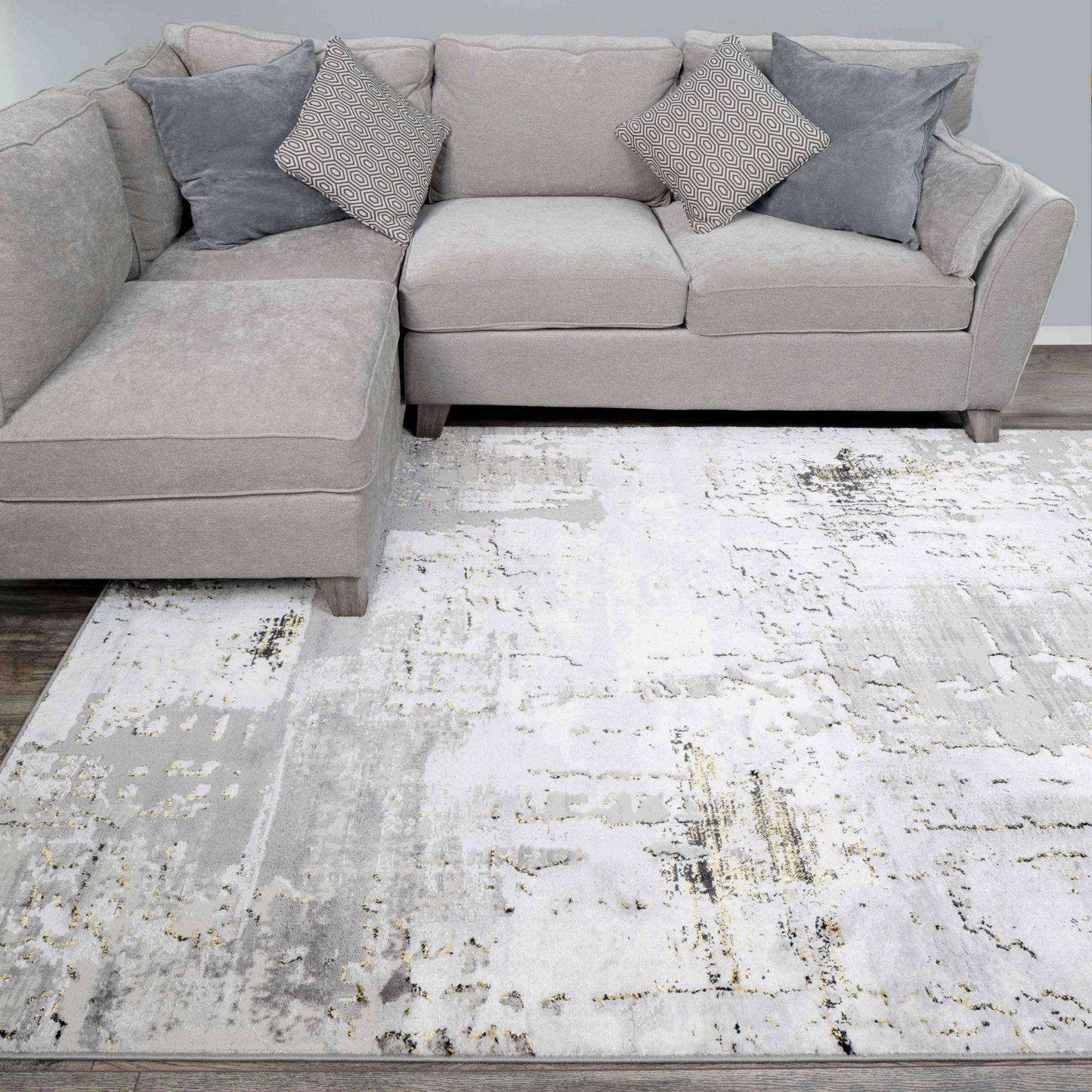 Modern Gold Abstract Distressed Hall Runner Rugs