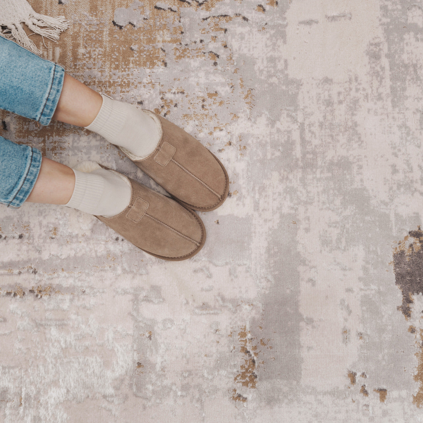 Distressed Abstract Beige Area Rug - Grace