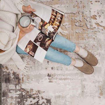 Distressed Abstract Beige Area Rug - Grace