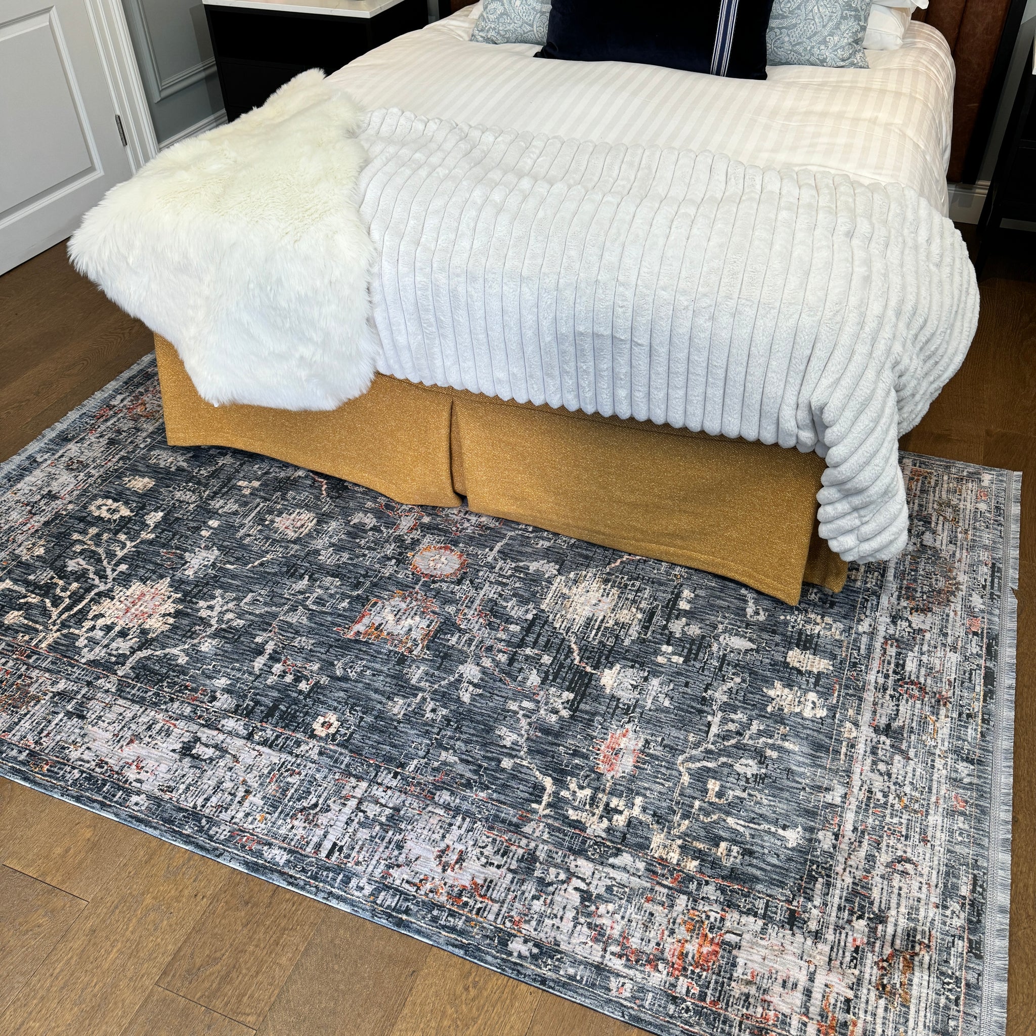 Blue Floral Tapestry Area Rug - Shira