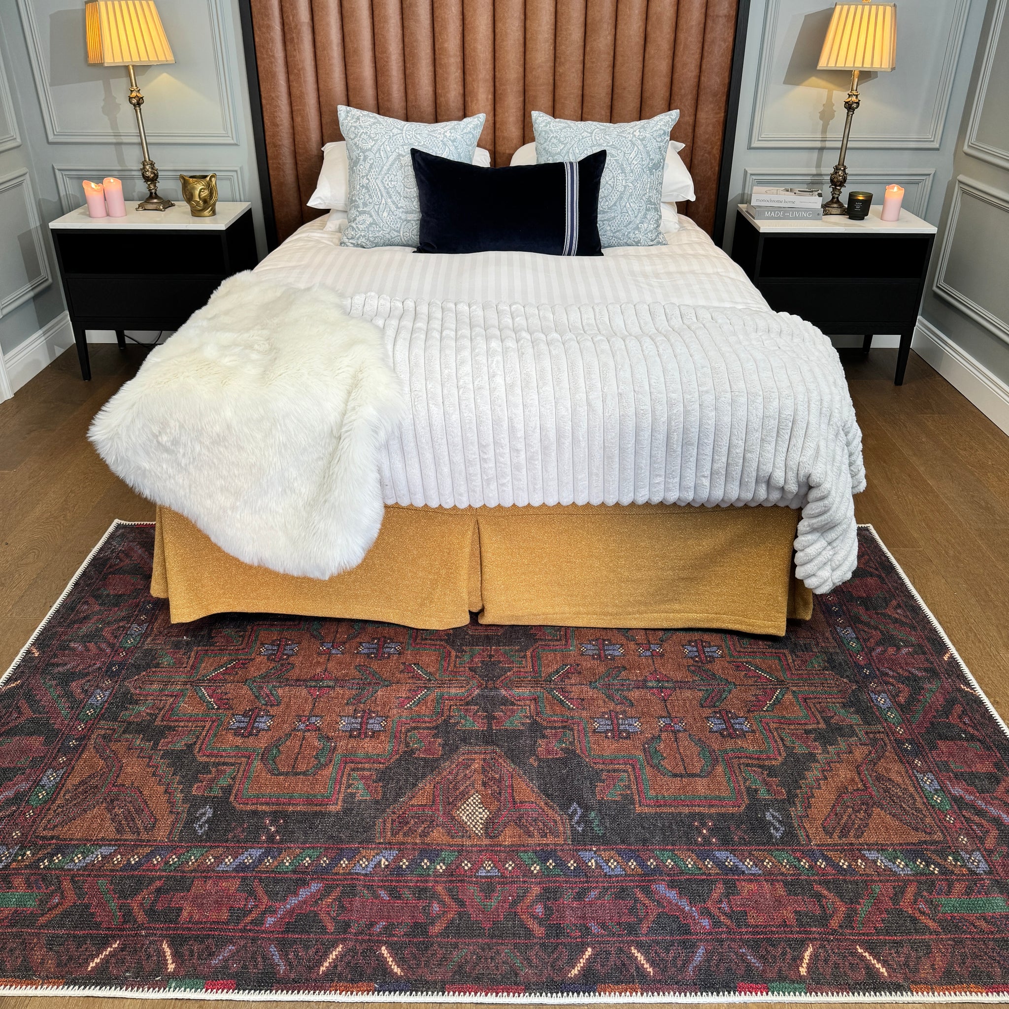 Flatwoven Washable Brown Distressed Boho Rug- Caris