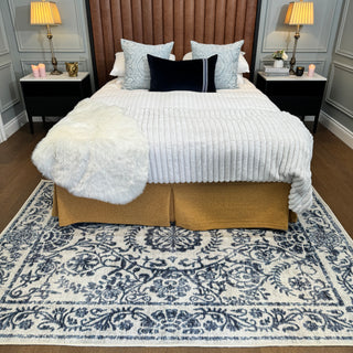 Flatwoven Washable Distressed Blue Damask Rug - Bala