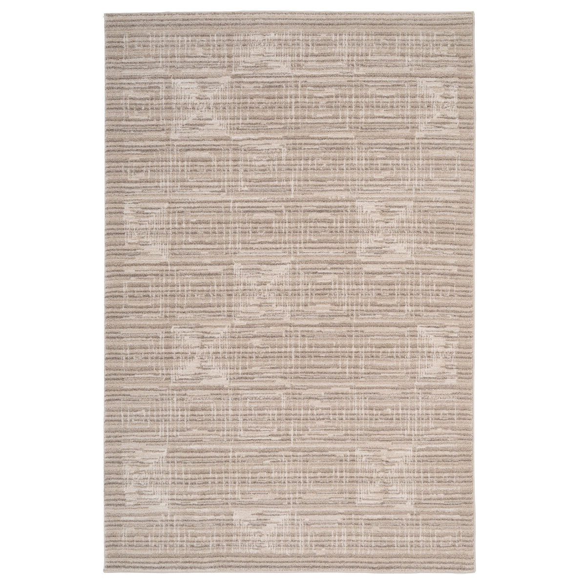 A subtle beige geometric area rug with a Concentric Square design.
