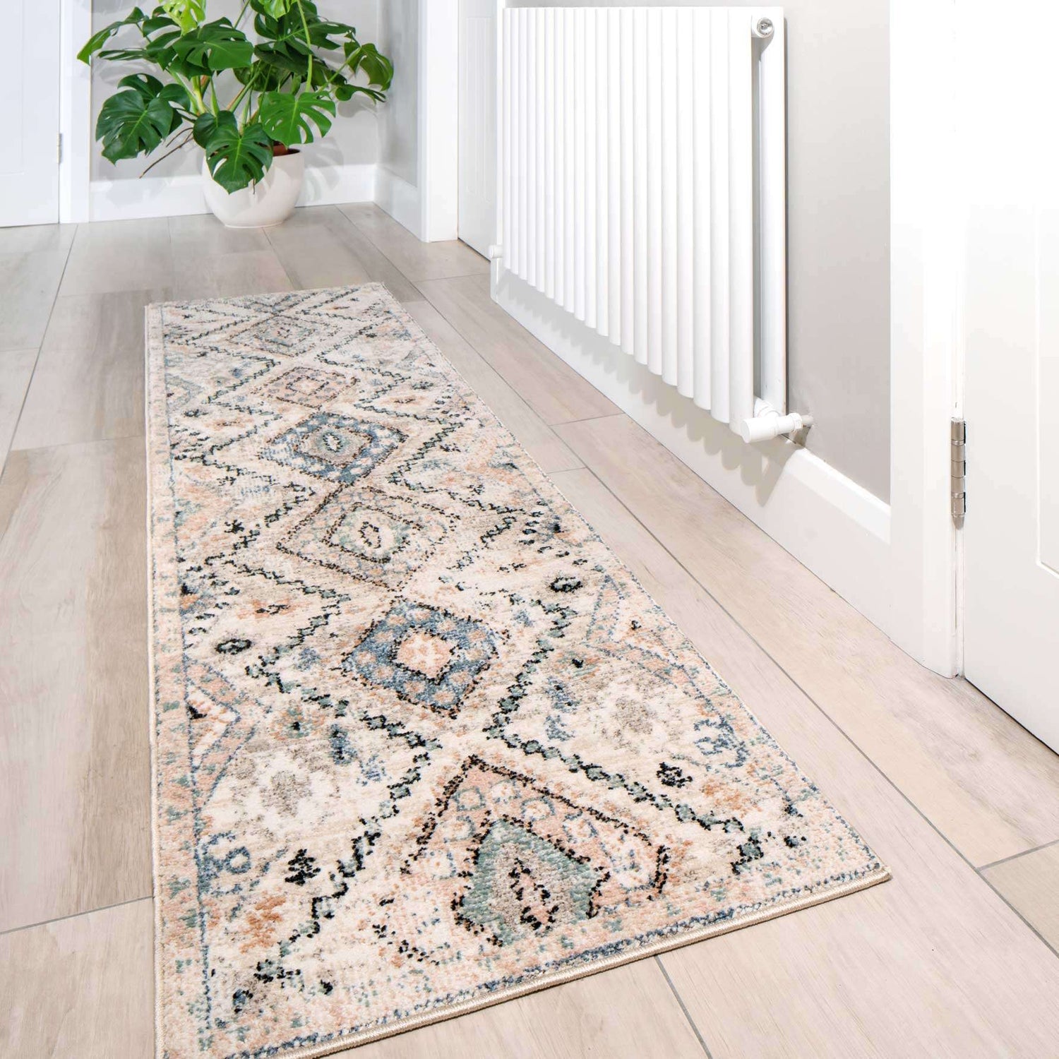 Soft Natural Blue Aztec Hallway Rug | Living Room Rugs | Kukoon Rugs Online