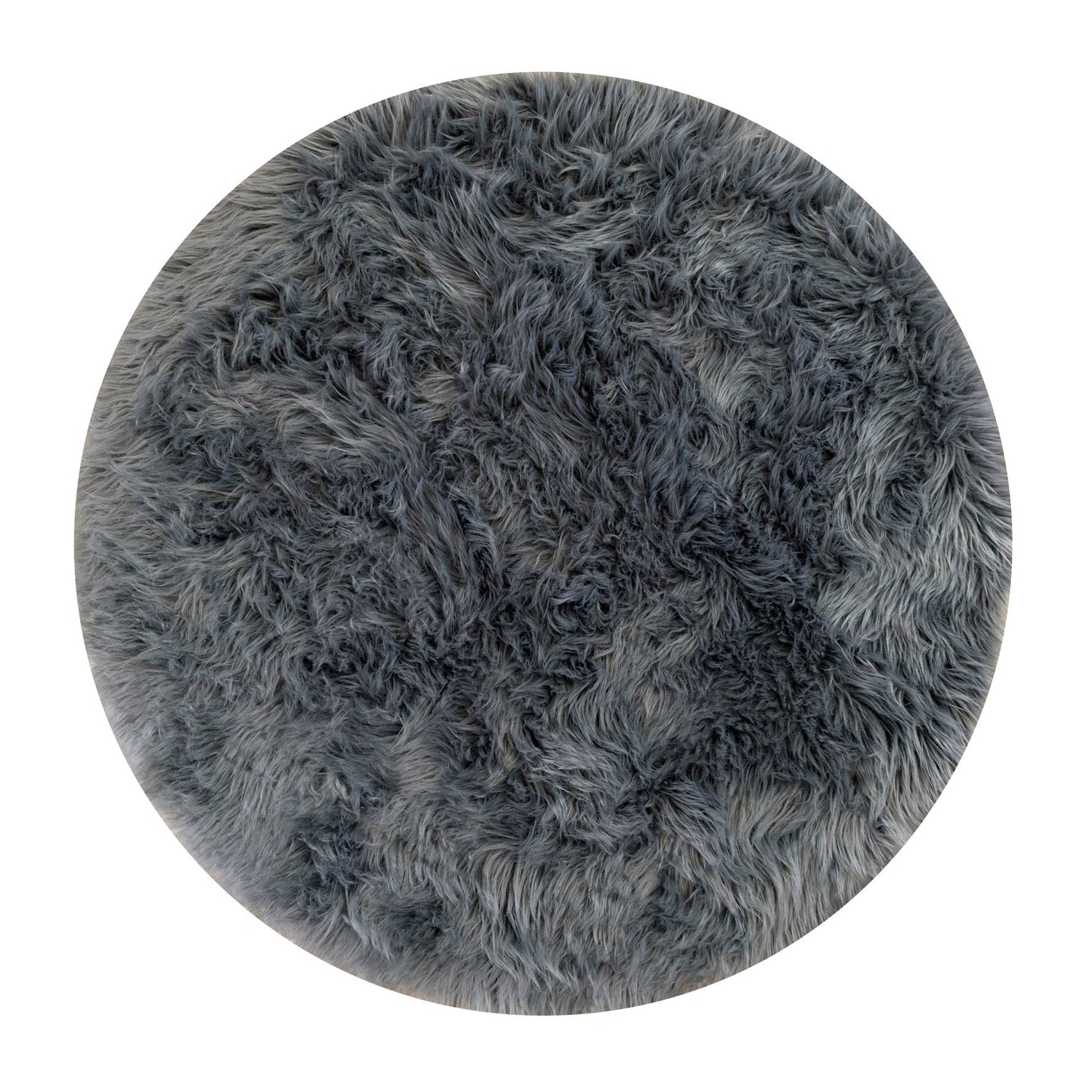 Round Dark Grey Faux Fur Sheepskin Nursery Rug