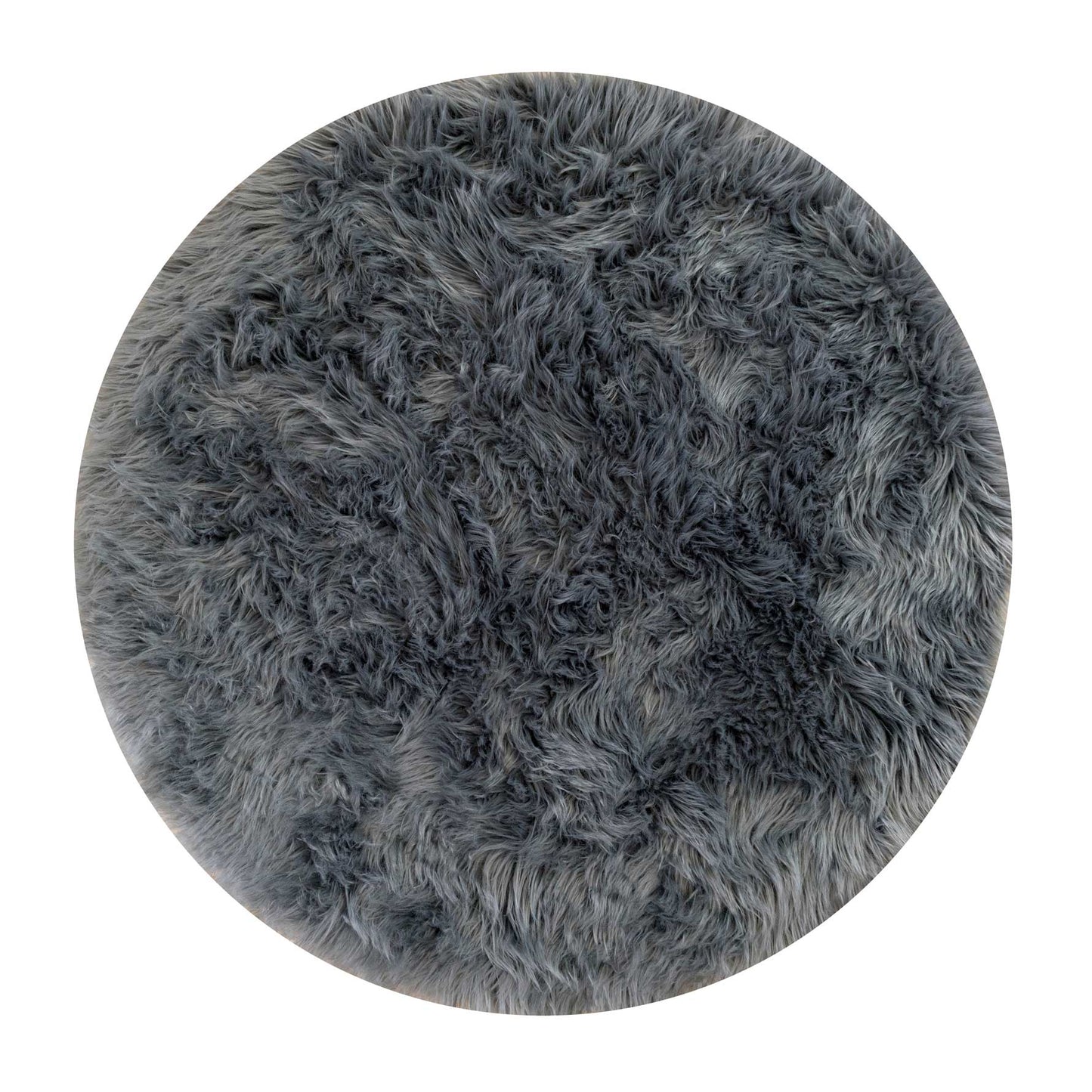 Round Grey Faux Fur Sheepskin Rug