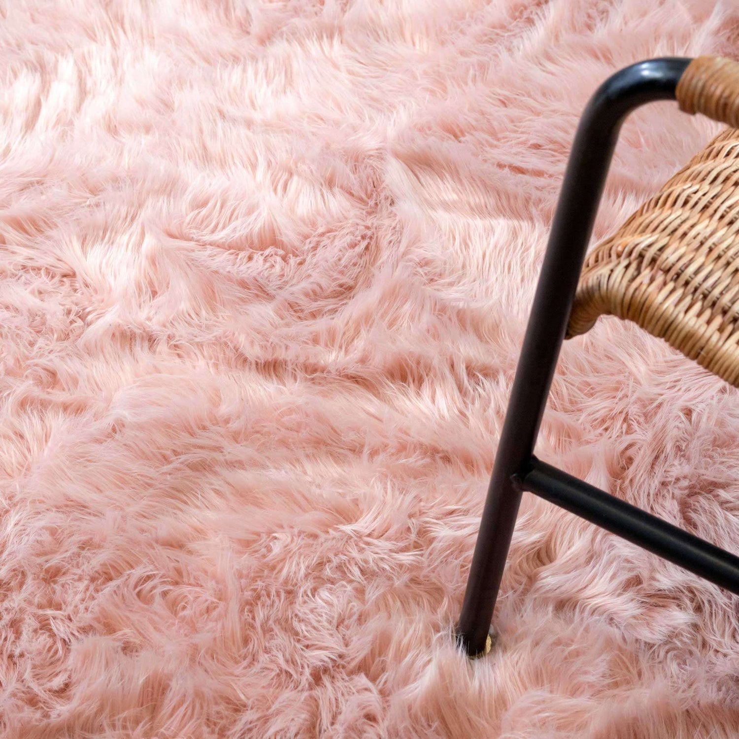 Blush Pink Faux Fur Sheepskin Hide Nursery Rug